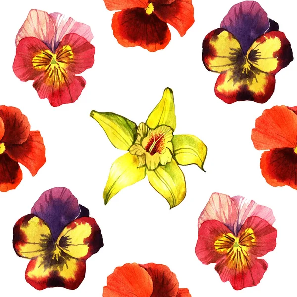 배경에 송이의 꽃으로 구분되어 수채화 꽃무늬 — 스톡 사진
