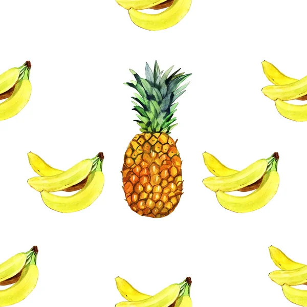 Ilustração Padrão Sem Costura Com Abacaxi Banana Isolados Fundo Branco — Fotografia de Stock