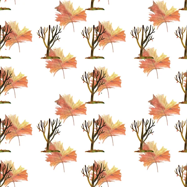 Безшовна Ілюстрація Візерунка Осіннім Листям Гілками Деревами Ізольовані Білому Тлі — стокове фото