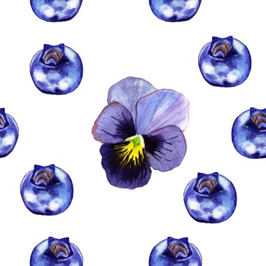 Beyaz arkaplanda yaban mersini ve pancy ile pürüzsüz desen 