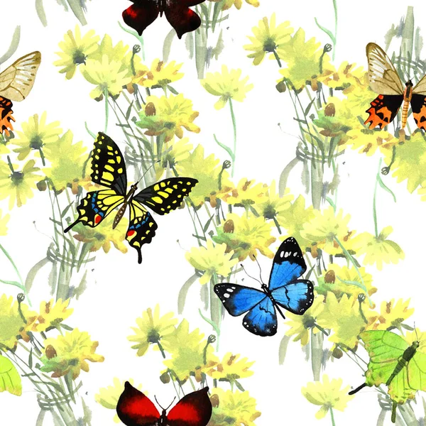 Ilustración Patrón Sin Costuras Con Mariposas Coloridas Aisladas Fondo Con —  Fotos de Stock