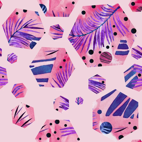 ピンクの背景に分離された紫色の六角形とシームレスなパターンイラスト — ストック写真