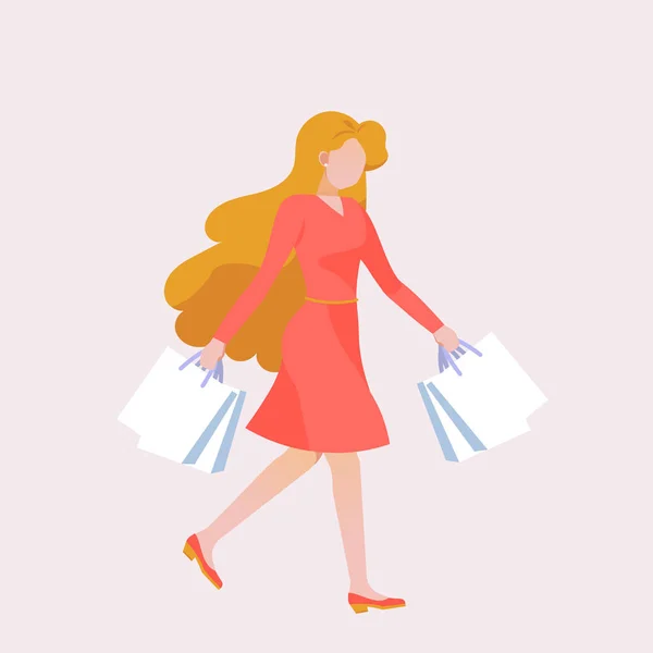 女性に買い物に行きます フラットなベクトル グラフィックス ショッピング バッグ ショッピング女性 — ストックベクタ