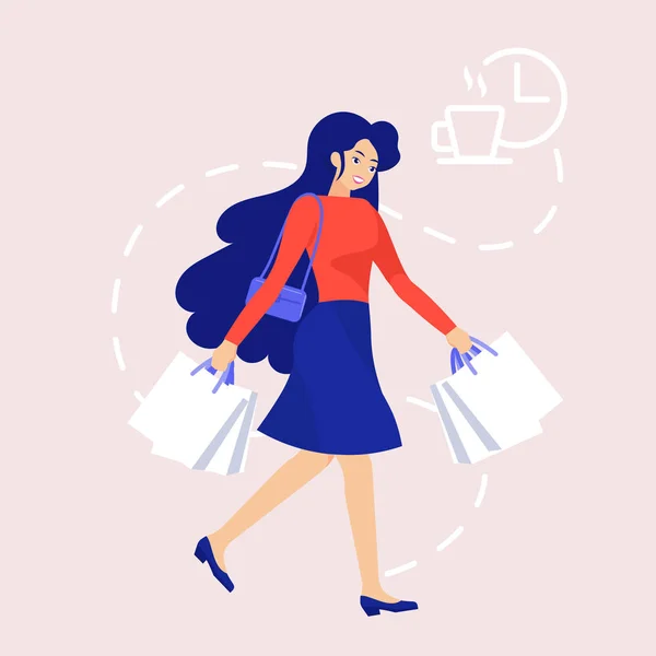 女性に買い物に行きます フラットなベクトル グラフィックス ショッピング バッグ ショッピング女性 — ストックベクタ