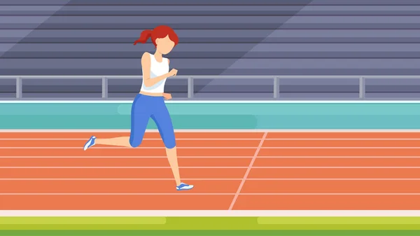 Ubicación Del Estadio Vector Tribunes Atletismo Personaje Mujer Corriendo — Archivo Imágenes Vectoriales