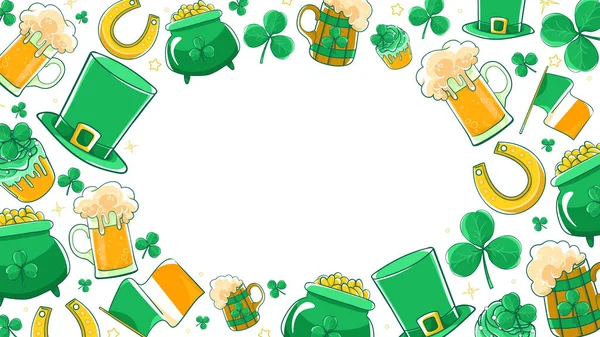 Wektor Zestaw Saint Patricks Day Zielony Kapelusz Silk Flaga Irlandii — Wektor stockowy