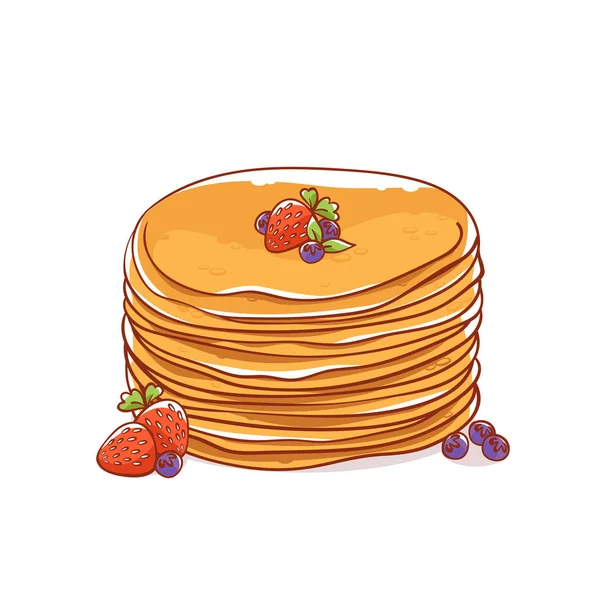 Pancake Dengan Stroberi Dan Blueberry Sarapan Sehat Maslenitsa Karnaval Liburan - Stok Vektor