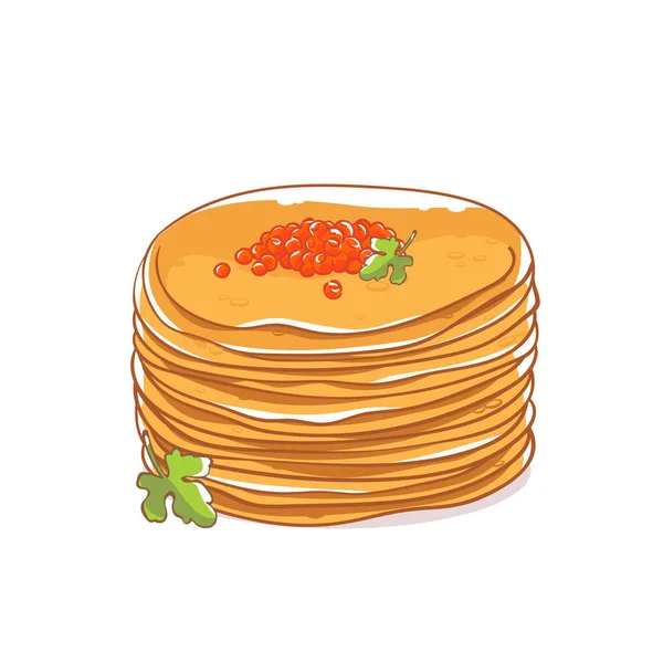 Pancakes Caviar Parsley Snack Maslenitsa Slavic Holiday Carnival — Stock Vector