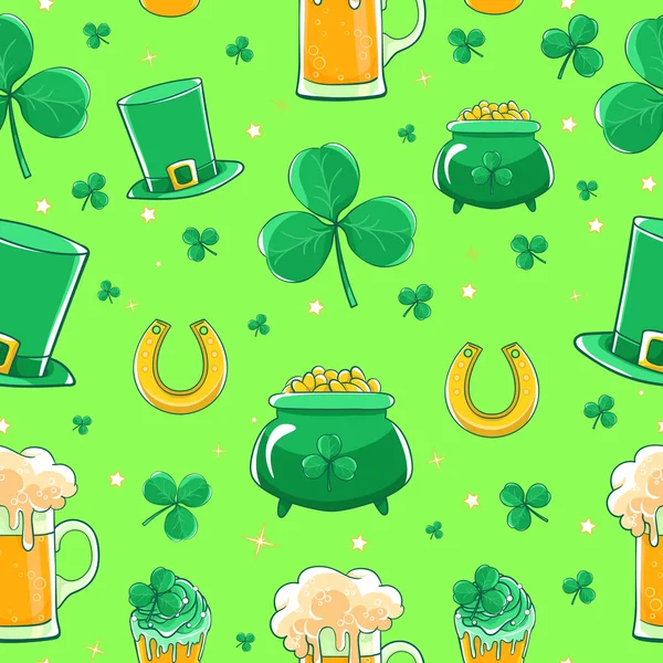 Вектор Візерунок Patricks День Святого Зелений Циліндр Прапор Ірландії Горщик — стоковий вектор