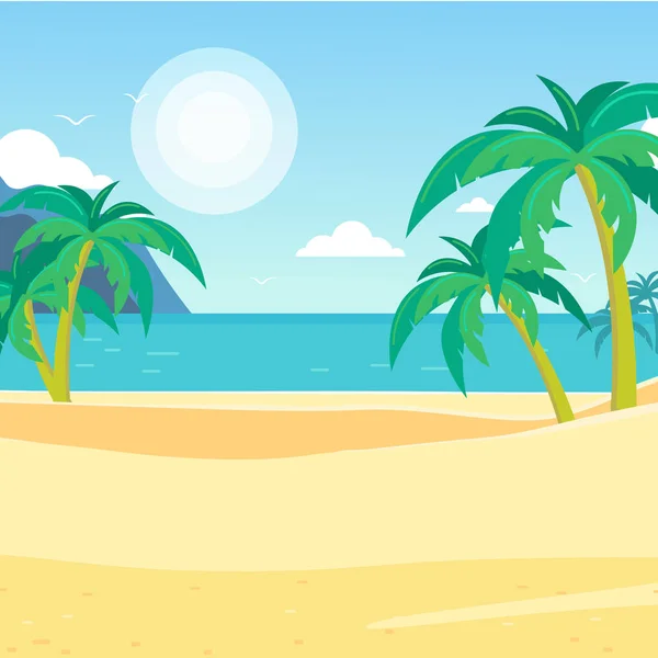 Playa Tropical Playa Arena Dorada Con Palmeras Océano Fondo Vectorial — Vector de stock