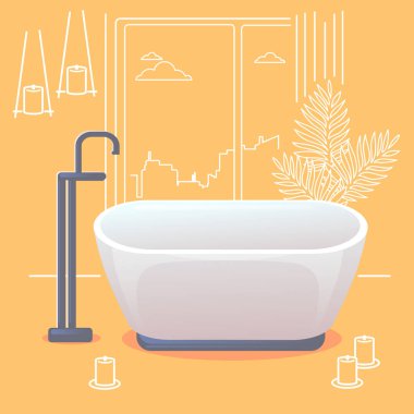 İç modern bir banyo minimalist tarzda anahat.