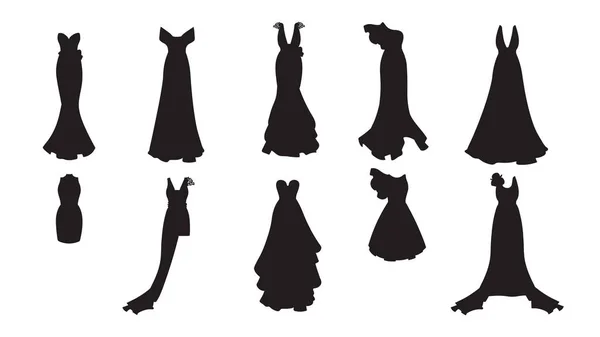 Un conjunto de silueta de diferentes vestidos . — Vector de stock