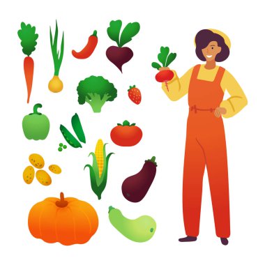 Sebze vektörü. Hasat et. Sağlıklı yiyecekler. Çiftlik organik ürünleri.