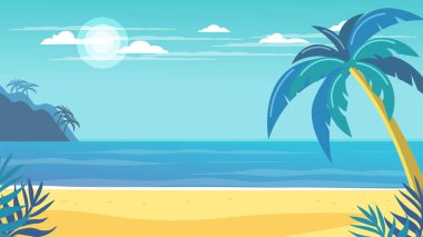 Tropik bir manzara. Palmiye ağaçları ve tropik bitkiler. Deniz Burnu.