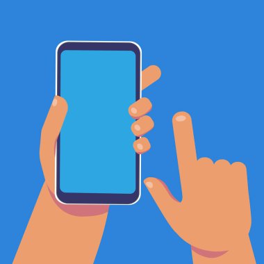 Cep telefonu elinde. Akıllı telefon ekranı. El ele tutuşan akıllı telefon..