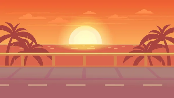 Escena Vectorial Del Camino Hacia Mar Vista Mar Viaje Turístico — Vector de stock