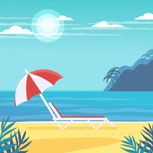Tropical Landscape Palm Trees Tropical Plants Seascape Beach Chair Umbrella — Stock Vector
