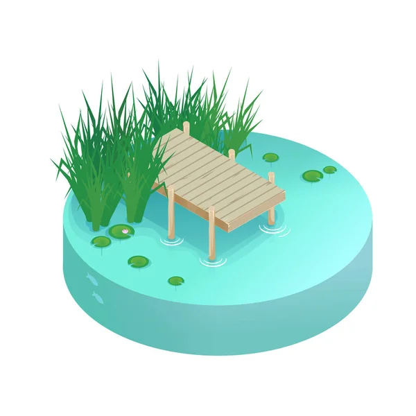 Isometric Vector Vacation Lake Pier Lake River Pond — Stock Vector