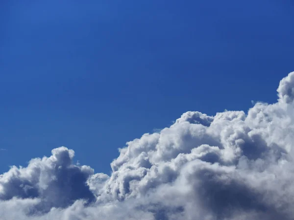 Céu Azul Com Nuvens Brancas Fofas Abaixo Fundo — Fotografia de Stock