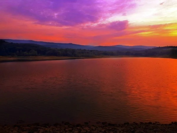 Beautifull Red Sunset Lake Mountains — Stock Photo, Image