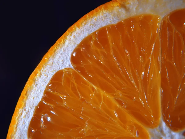 Sinaasappelen Segment Macro Blauwe Achtergrond — Stockfoto