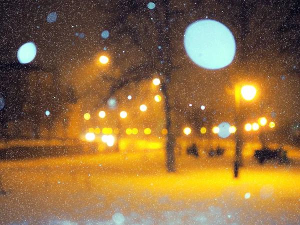 Snowy Road City Night — Stock Photo, Image