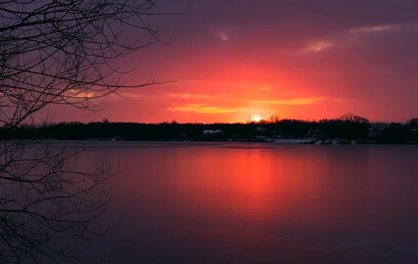 Céu Vívido Dramático Pôr Sol — Fotografia de Stock