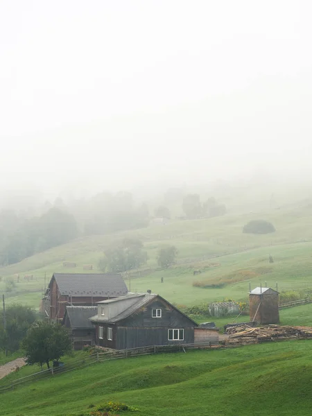 Carpatian 山村的雾与雾 — 图库照片