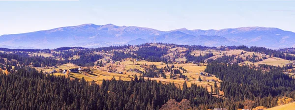 Aldeia Carpatian Montanhas Dia Ensolarado — Fotografia de Stock