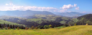 Güneşli bir gün dağ köyünde Carpatian