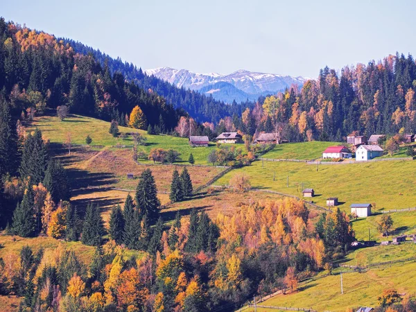 Karpatisches Dorf in den Bergen am sonnigen Tag — Stockfoto