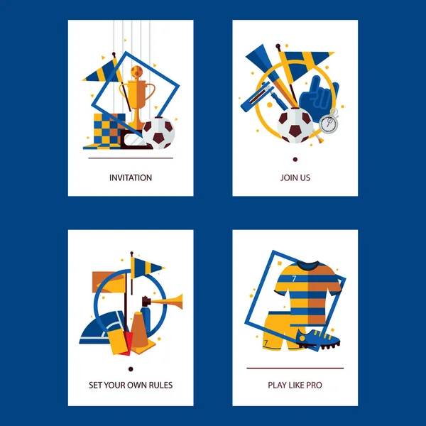 Vetor Cartões Brilhantes Verticais Com Acessórios Futebol Futebol Coloque Texto — Vetor de Stock