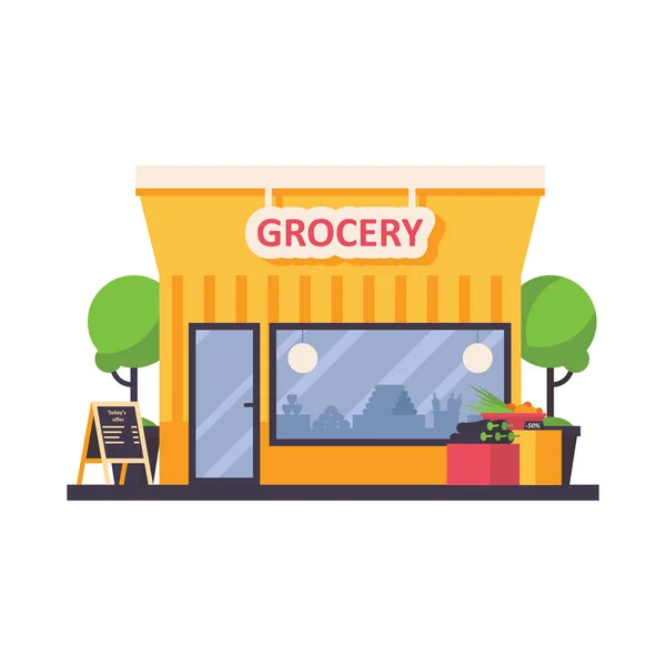 Grocery Shop Store Front Isolated White Background — Stock Vector