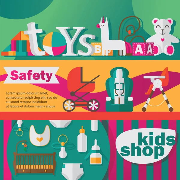 Vektor Set Mit Horizontalen Bannern Für Den Baby Oder Kinderspielzeugladen — Stockvektor