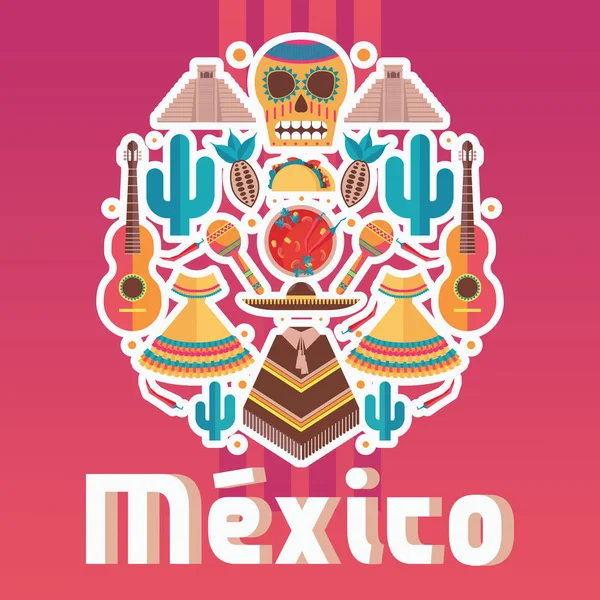 Composición cuadrada con elementos de fiesta mexicanos, bueno para la decoración, volante y póster . — Archivo Imágenes Vectoriales