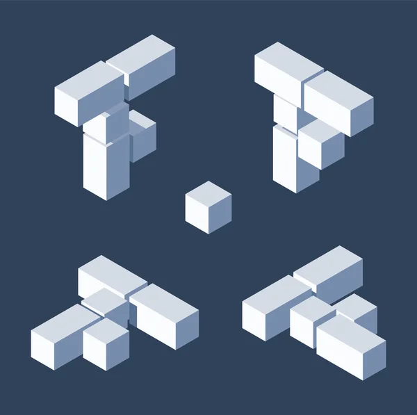 Letras isométricas F em varions views. Feito com blocos 3d e cubos —  Vetores de Stock
