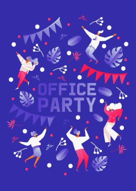 Dikey şablonu office parti, kutlama veya canlı degradelerle düz modern tarzda çizilmiş yıldönümü için. Konsept illüstrasyon broşür, poster ot davet için iyi.
