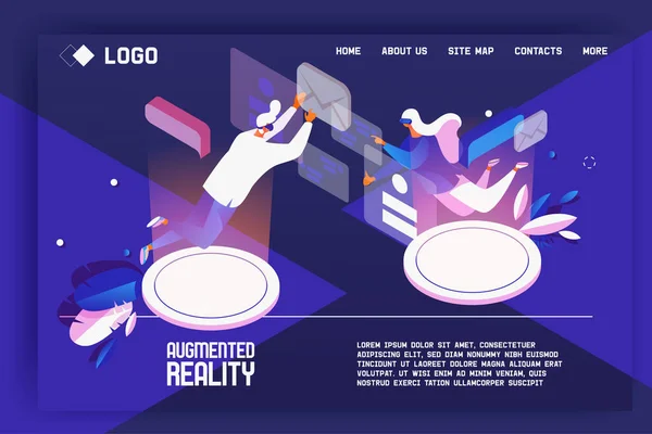 Augmented Reality Landing Page Concept Template Your Web Design Flat — Stock Vector