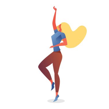 Beyaz genç ince kadın üzerinde izole sarışın saç ve enerjik hareketi ile spor giysileri dans, ev veya stüdyo veya dersler egzersiz egzersiz eğitim için Goof