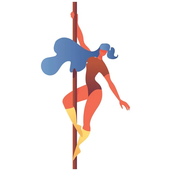 Giovane ragazza che fa aerobica pole dance, isolato su bianco carattere vivido disegnato con pendenze luminose — Vettoriale Stock
