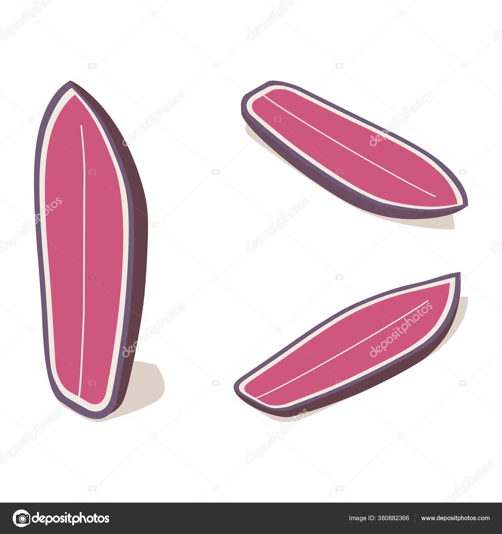 Isometric Shortboard Surfboard Standing Set Lying Pink Water Sport
