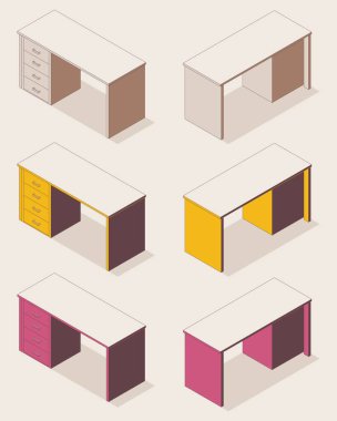 Ofis, hastane, öğrenci ve muhasebeci için izometrik çizelge tabloları.