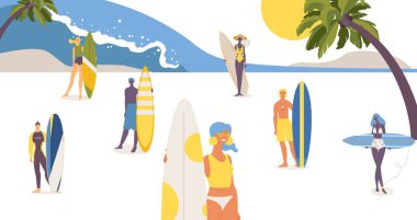 Açık deniz konseptine yakın sörf tahtaları olan güzel genç insanlar..