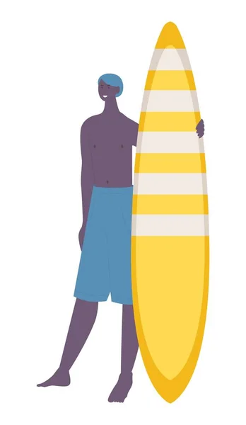 Młody Afrykanin Żółtą Deską Surfingową Sport Zdrowy Styl Życia Męski — Wektor stockowy