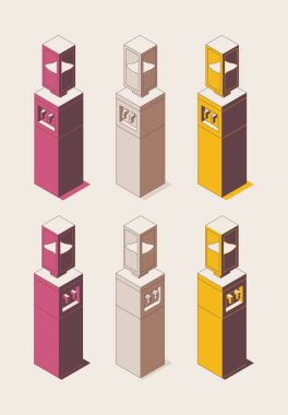 Ofis su soğutucu izometrik ana hatlarıyla çizilmiş çeşitli gölgeli öngörü ile.