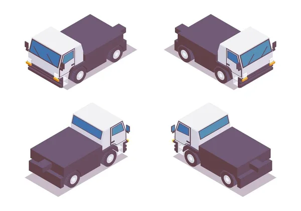 Isometrisches Set Isolierter Elektroschlepper Für Flughäfen Fabriken Lagerhallen Auto Mit — Stockvektor