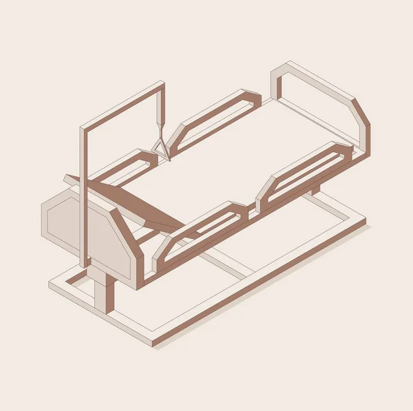 Cama Hospitalar Isométrica Estilo Esboço Vista Traseira Desenhada Com Linha —  Vetores de Stock