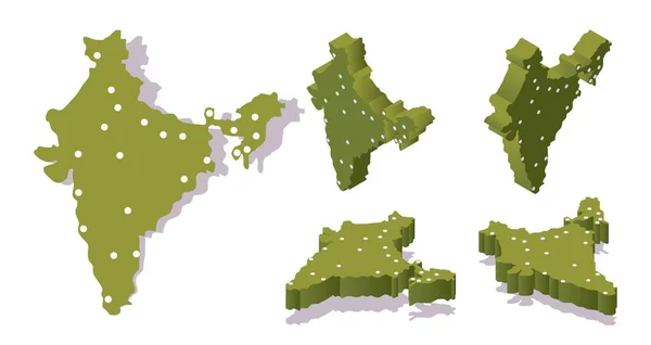 Várias Vistas Isométricas Mapa Índia Com Principais Cidades Bom Para — Vetor de Stock