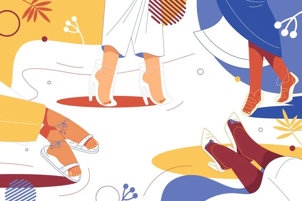 Ilustración Del Concepto Vectorial Sobre Zapatos Pedicura Pies Femeninos Poses — Archivo Imágenes Vectoriales