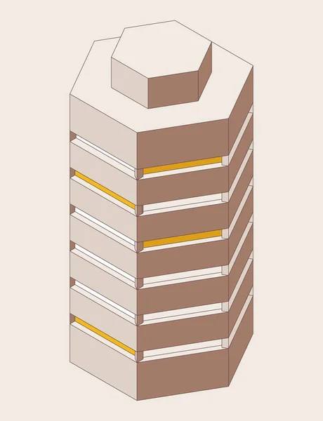 Vector Isometrische Geïsoleerde Schets Woongebouw Met Meerdere Verdiepingen Voor Kantoren — Stockvector